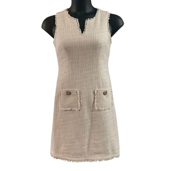 Karl Lagerfeld Dresses & Skirts - Karl Lagerfeld Women's Peach Blush Tweed V-Neck Sleeveless Shift Dress Size 4